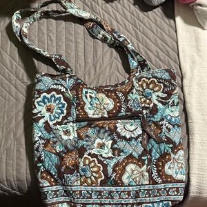Floral Patterned Tote Bag - Brown and Blue